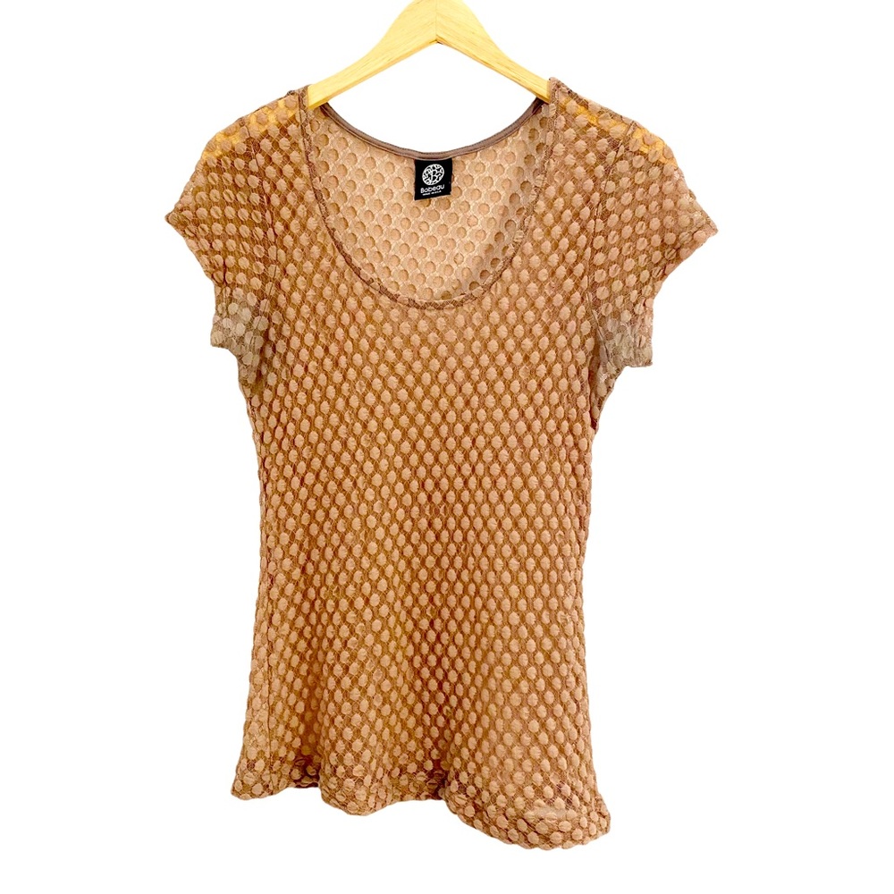 Bobeau Brown Sheer Polka Dot Top, Size Medium* (Please see below)